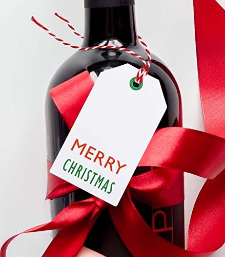 Green and Red Christmas Gift Tags for Addressing Presents on White Kraft Yardstick - 50 Tags, Pre-Strung