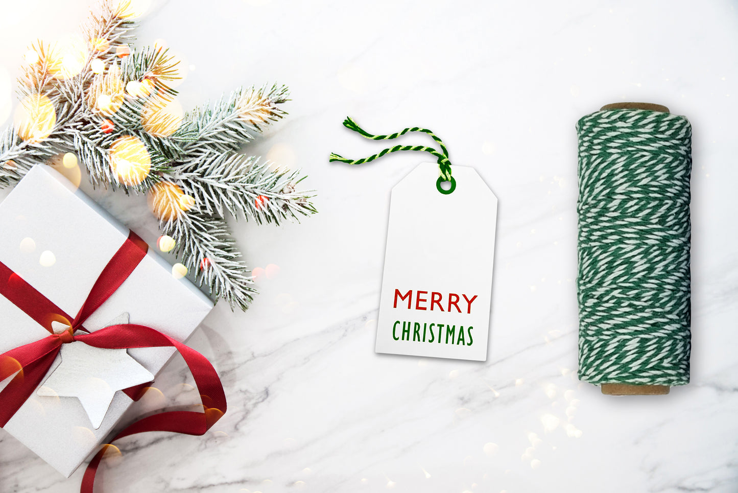 Green and Red Christmas Gift Tags for Addressing Presents on White Kraft Yardstick - 50 Tags, Pre-Strung