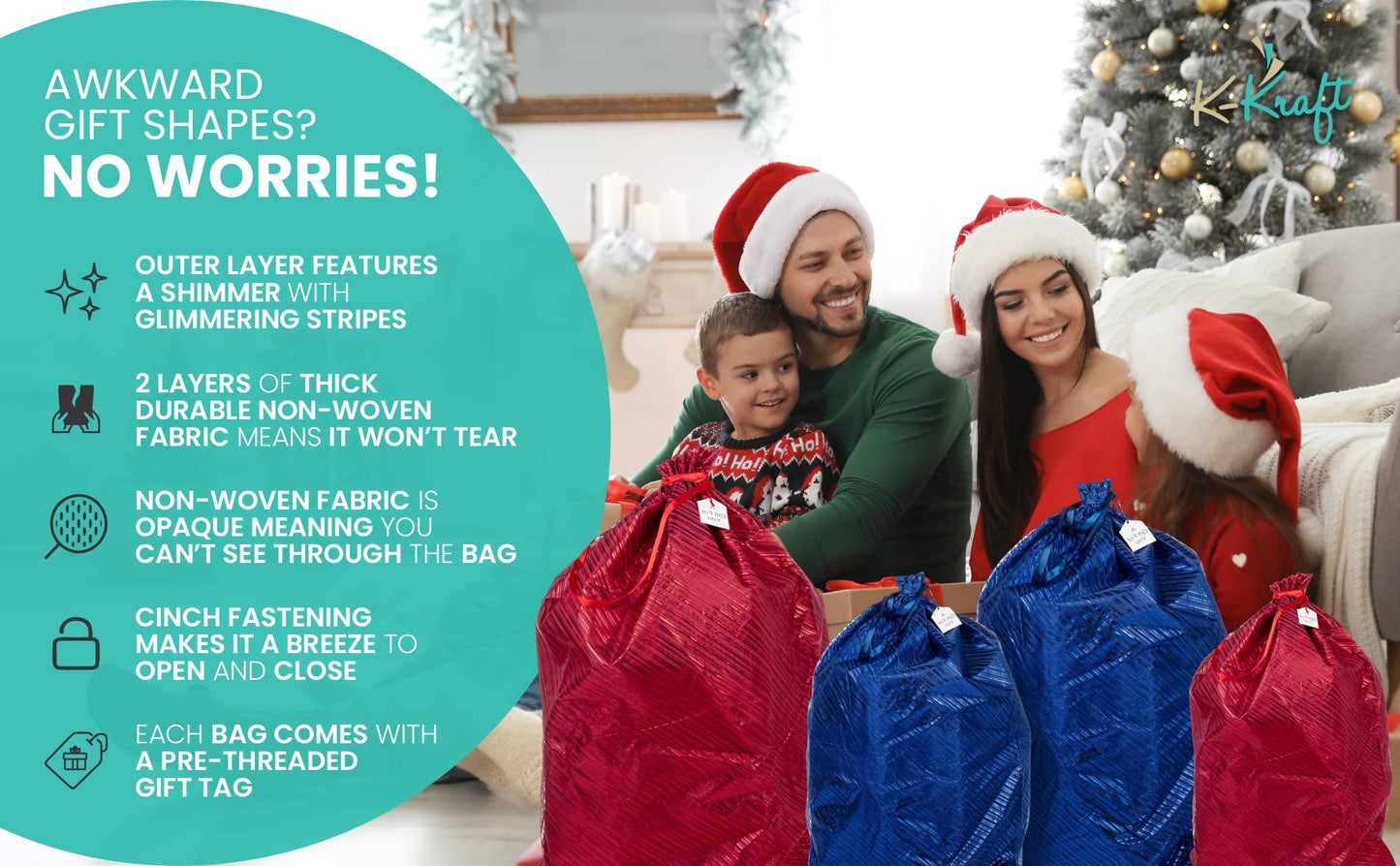 XXXL Jumbo Reusable Santa Bag or Giant Gift Bag for Oversized Presents, Festive Red 36 x 44 inches