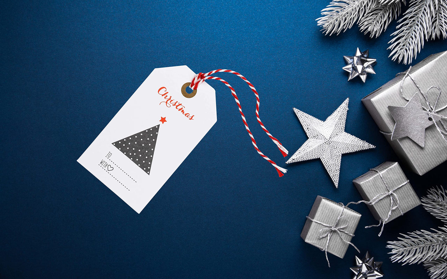 24 Red White and Blue Gift Wrap Tags (Red White Blue Tags with Red String)