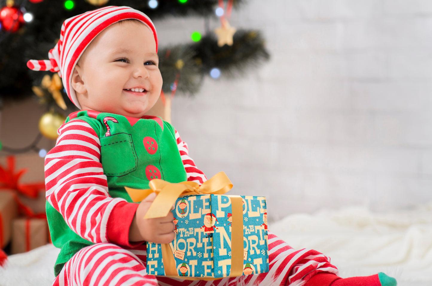 Christmas Elves Wrapping Paper in Blue 1 Roll 30 inches wide by 15 feet long
