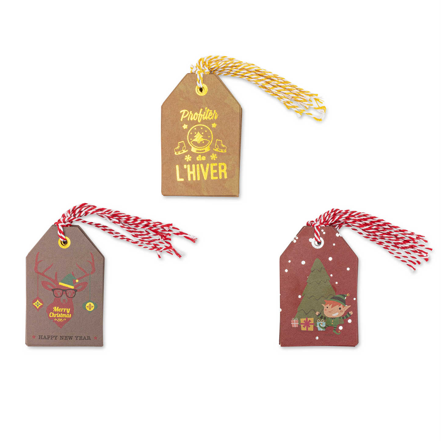 24 Vintage Christmas Gift Tags Set with Metallic Foil Accents, Pre-Strung with Christmas Bakers Twine