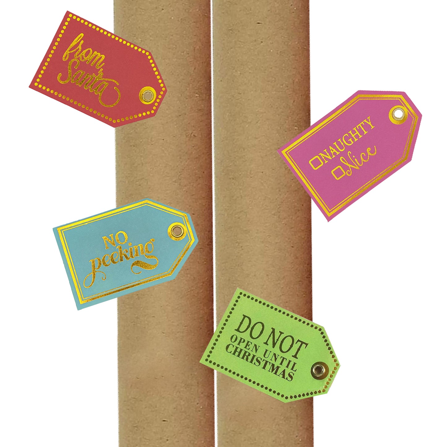 2 Rolls Kraft Wrapping Paper 22 inches wide + 32 Christmas Gift Tags with Grommets