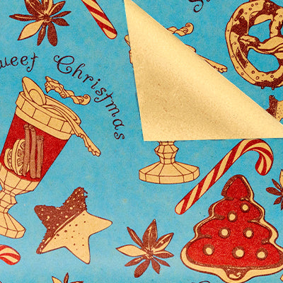 "Soda Shoppe" Vintage Kraft Christmas Wrapping Paper one roll 30 inches wide and 10 feet long