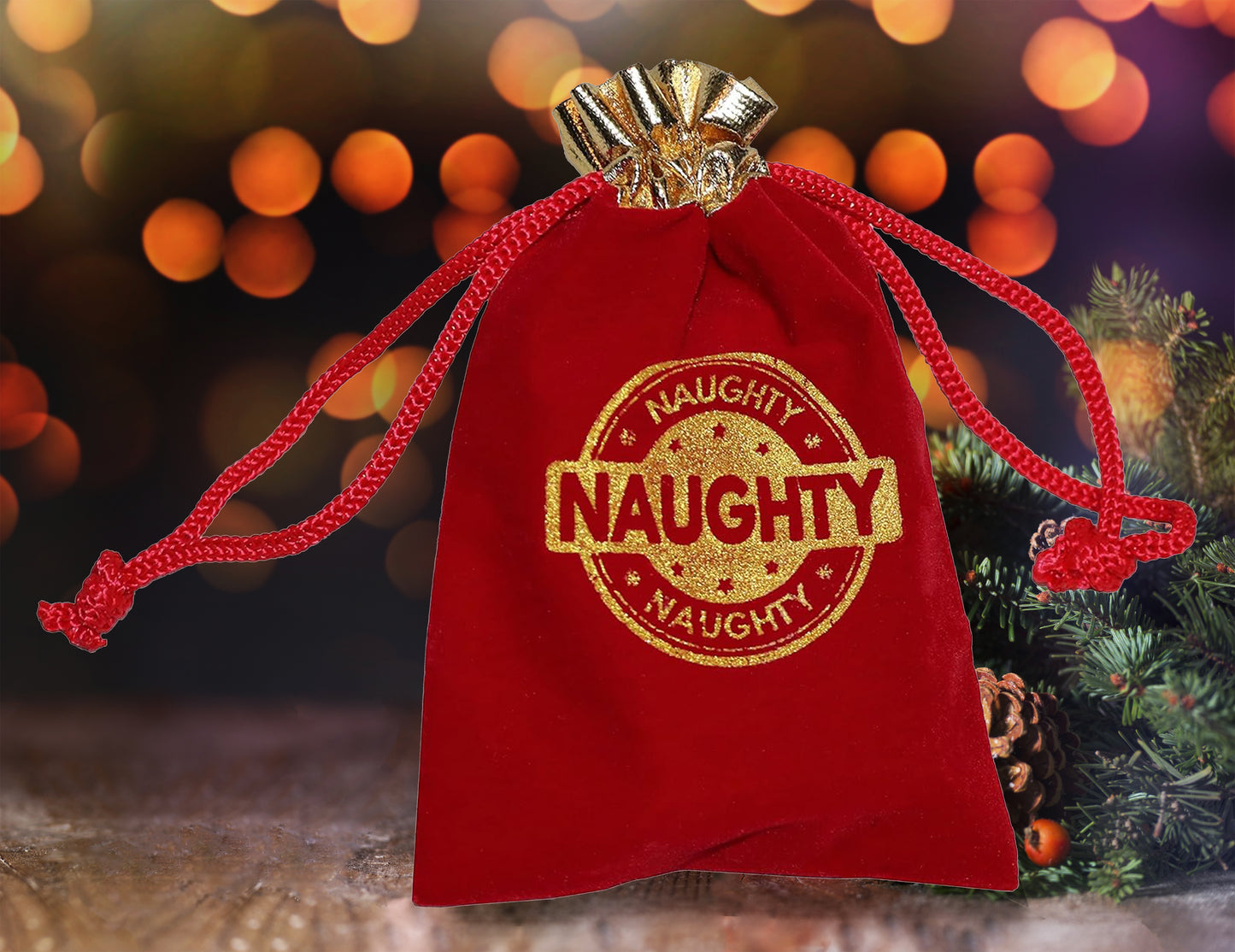 Small Drawstring Gift Wrap Bag "You've Been Naughty" 4 x 6 inches