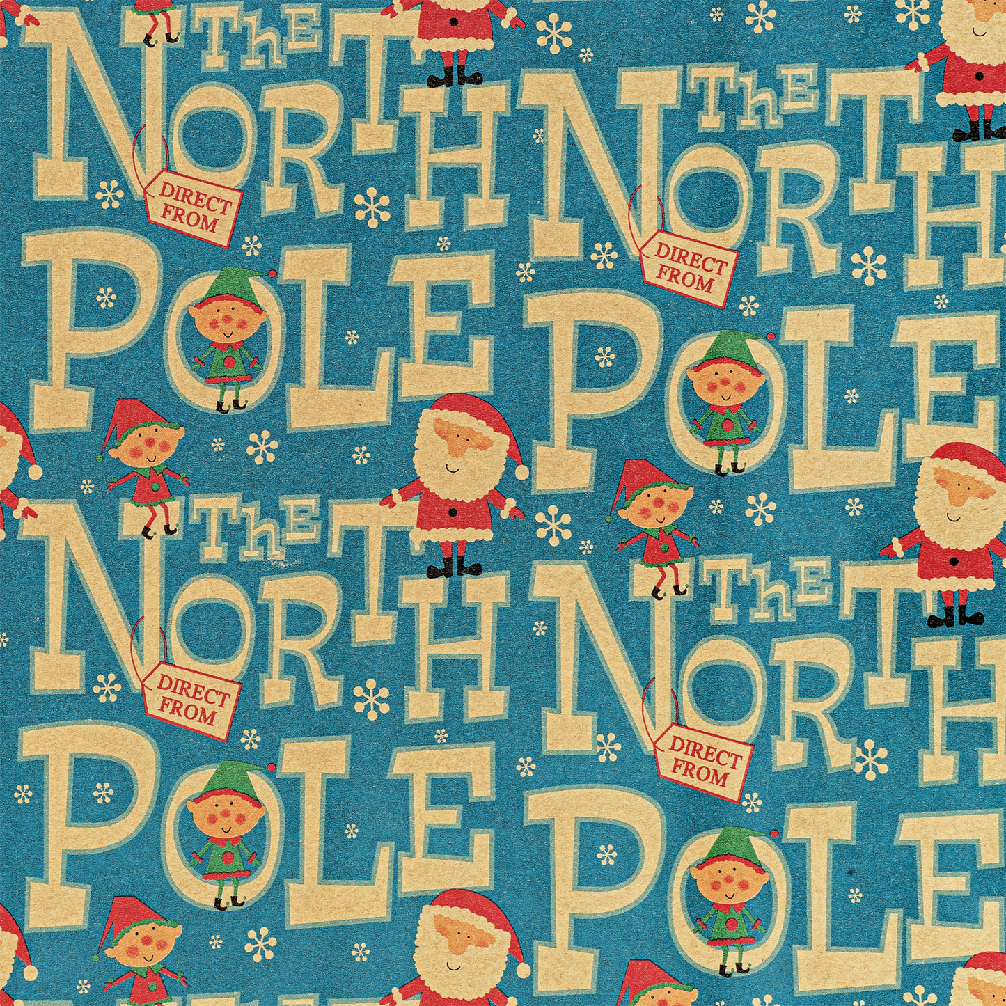 Christmas Elves Wrapping Paper in Blue 1 Roll 30 inches wide by 15 feet long