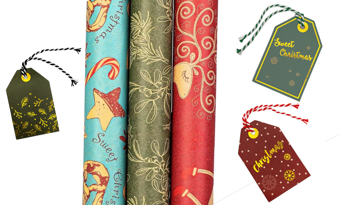 Mistletoe-Reindeer-SodaShoppe Wrapping Paper Set with 3 Rolls and Matching Gift Tags