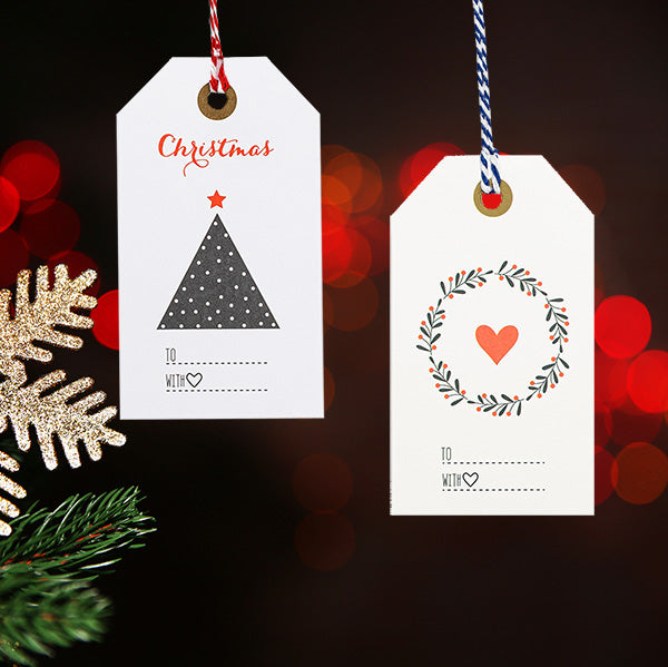 24 Red Elegant Christmas Gift Tags with Red Bakers Twine Pre-Strung