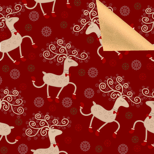 Merry Red Reindeer Gift Wrapping Paper - 1 roll 30 inches wide and 15 feet long