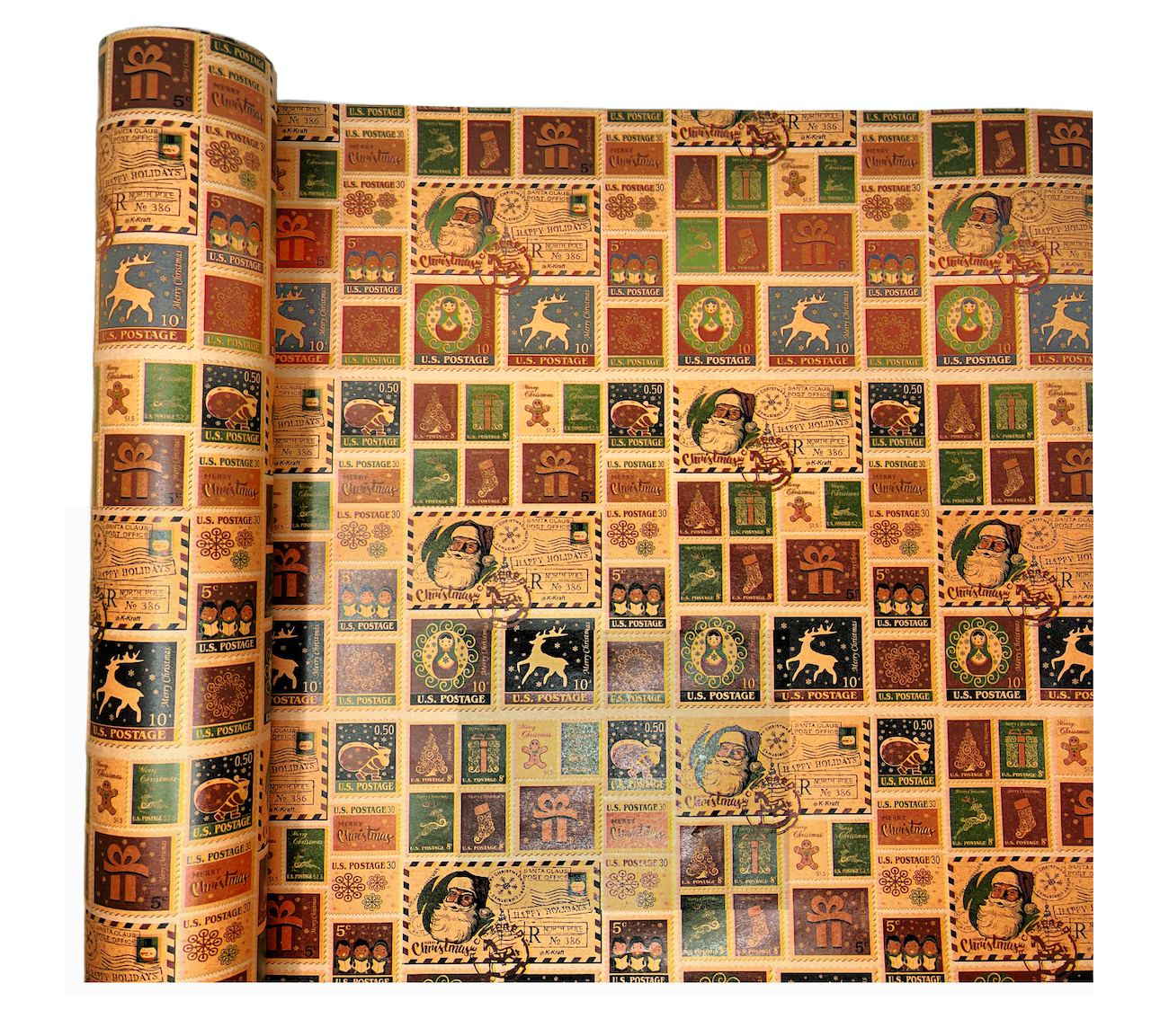 Timeless Christmas Stamps Gift Wrapping Paper - 30 inches wide and 10 feet long