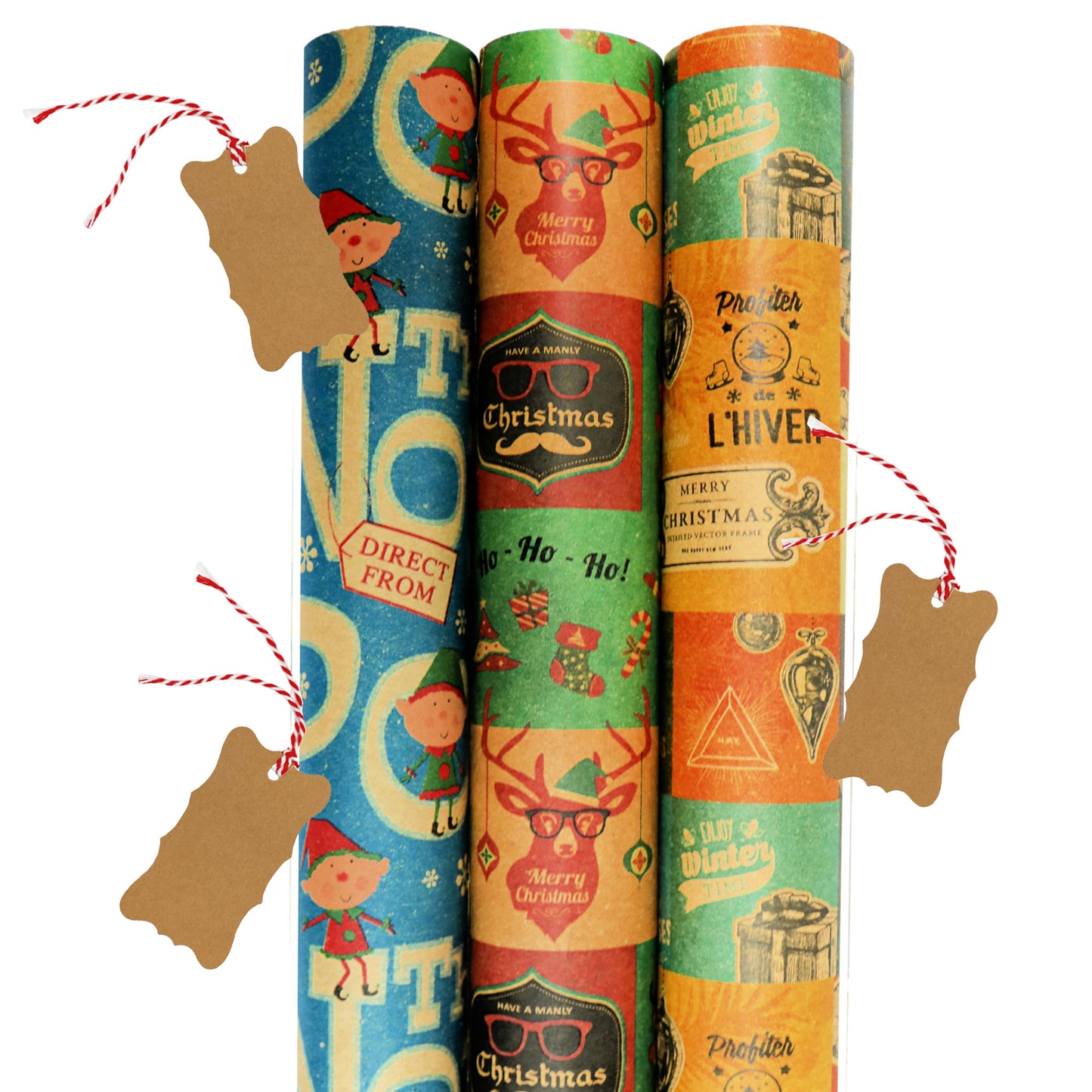 Vintage Wrapping Paper with Matching Pre-Strung Tags and Tape