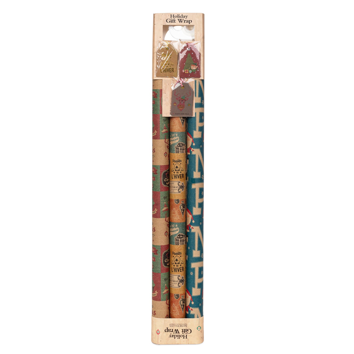 Vintage Wrapping Paper with Matching Pre-Strung Tags and Tape