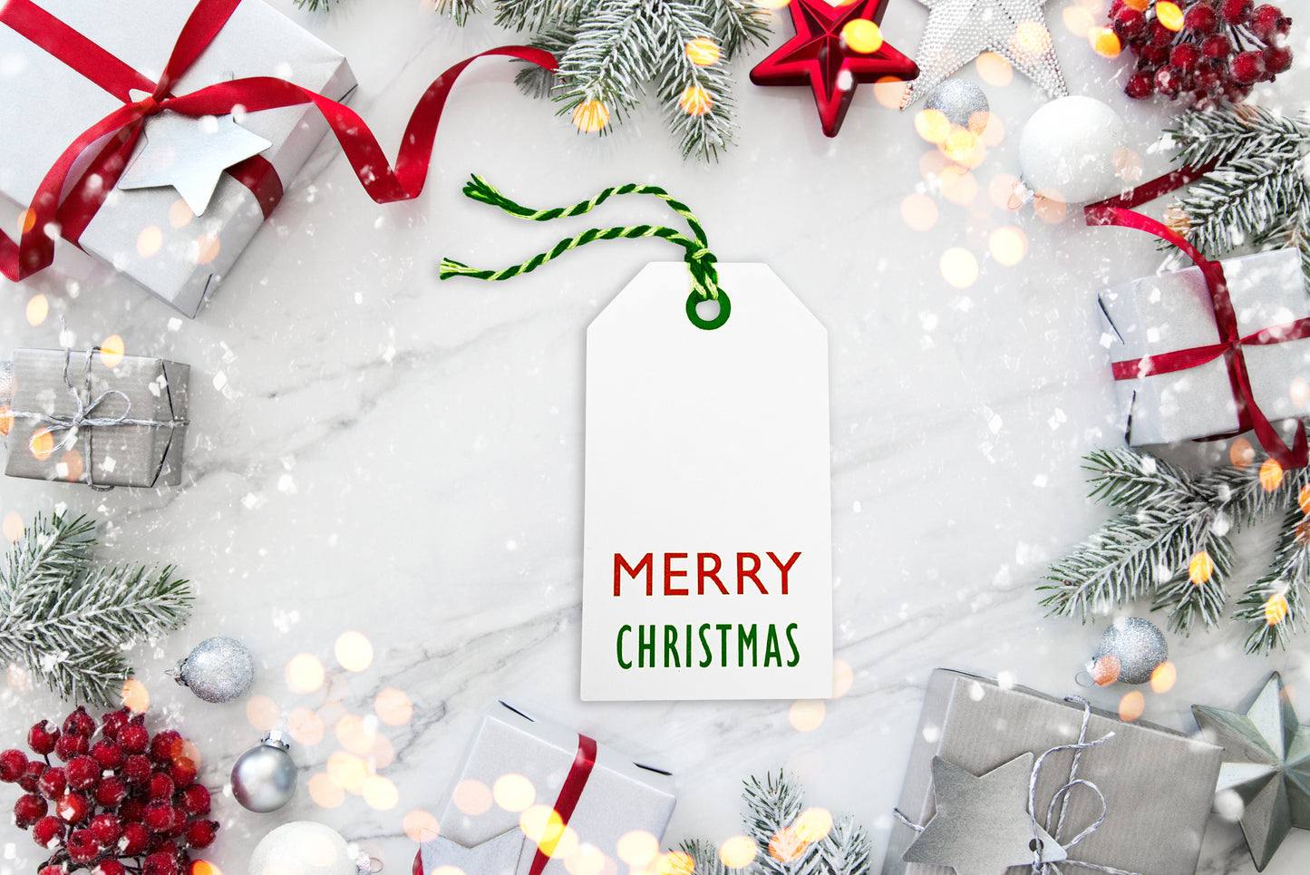 25 K-Kraft Xmas Tags for Gift Wrapping and Labeling with Green Bakers Twine Pre-Strung