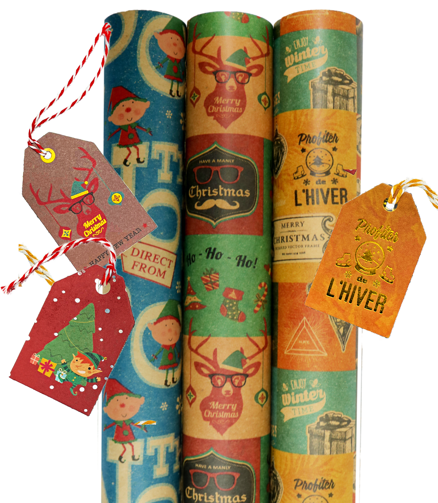 Vintage Wrapping Paper with Matching Pre-Strung Tags and Tape