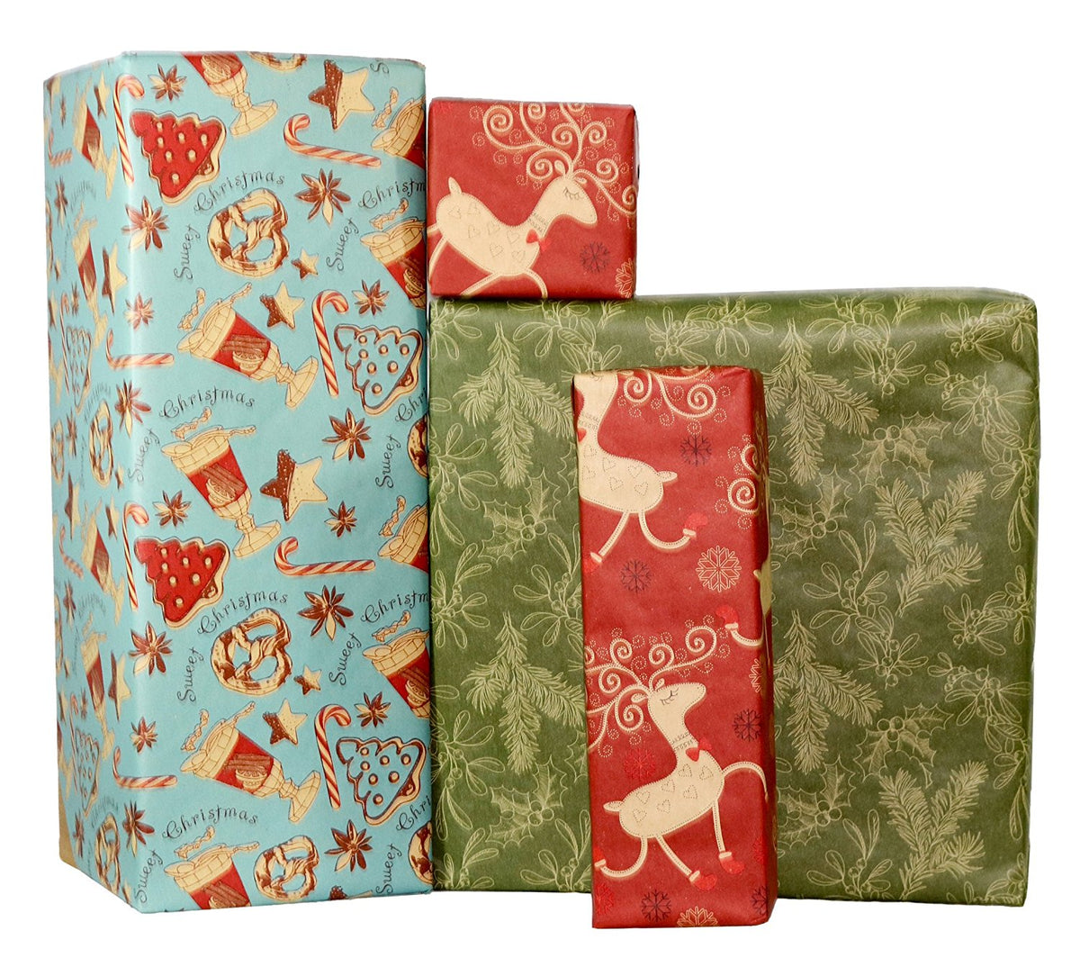 Aimyoo Kraft Christmas Wrapping Paper Set, Vintage Kids Xmas Gift Wrap  Paper Rolls, Stockings Candy Canes Santa Deers Snowman Skating Shoes  Designs,17
