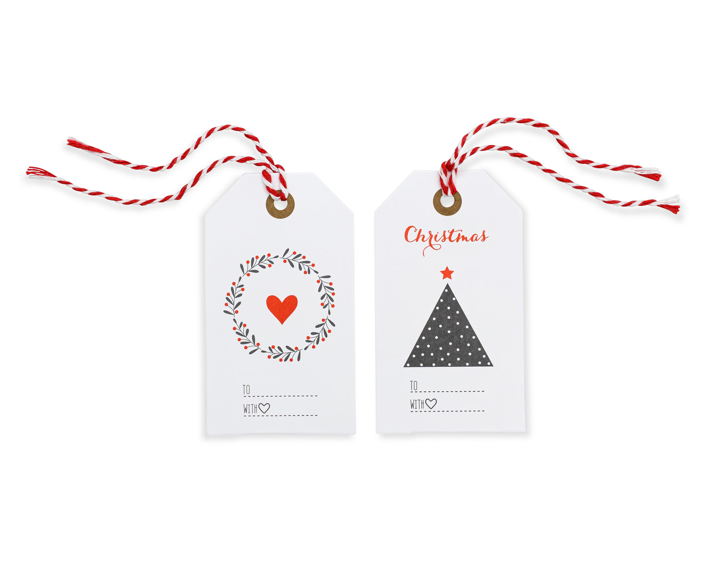 24 Red Elegant Christmas Gift Tags with Red Bakers Twine Pre-Strung