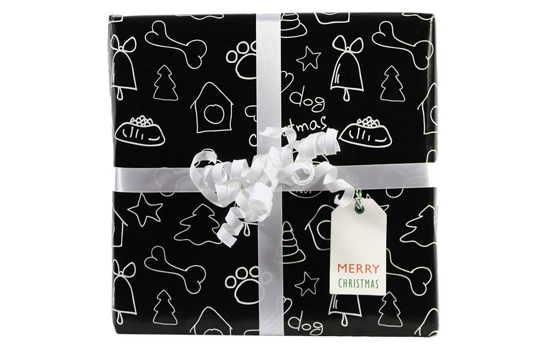 Wrapping Paper Set for Christmas Dog: twelve folded 20 x 30 inch sheets with 15 Bone Tags