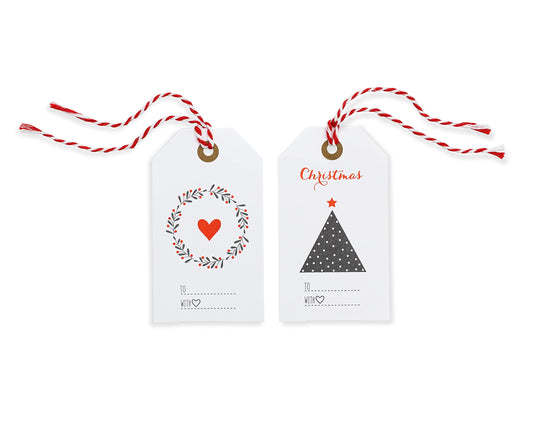 24 Red White and Blue Gift Wrap Tags (Red White Blue Tags with Red String)