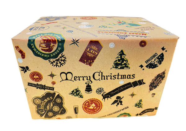 K-Kraft USA-MADE Vintage Christmas Printed on Retro Brown Kraft Wrapping Paper, Perfect for Holiday Gifts and Parcels (3 Rolls- Festive Reindeer, Retro Xmas Emblems, Vintage Stamps)