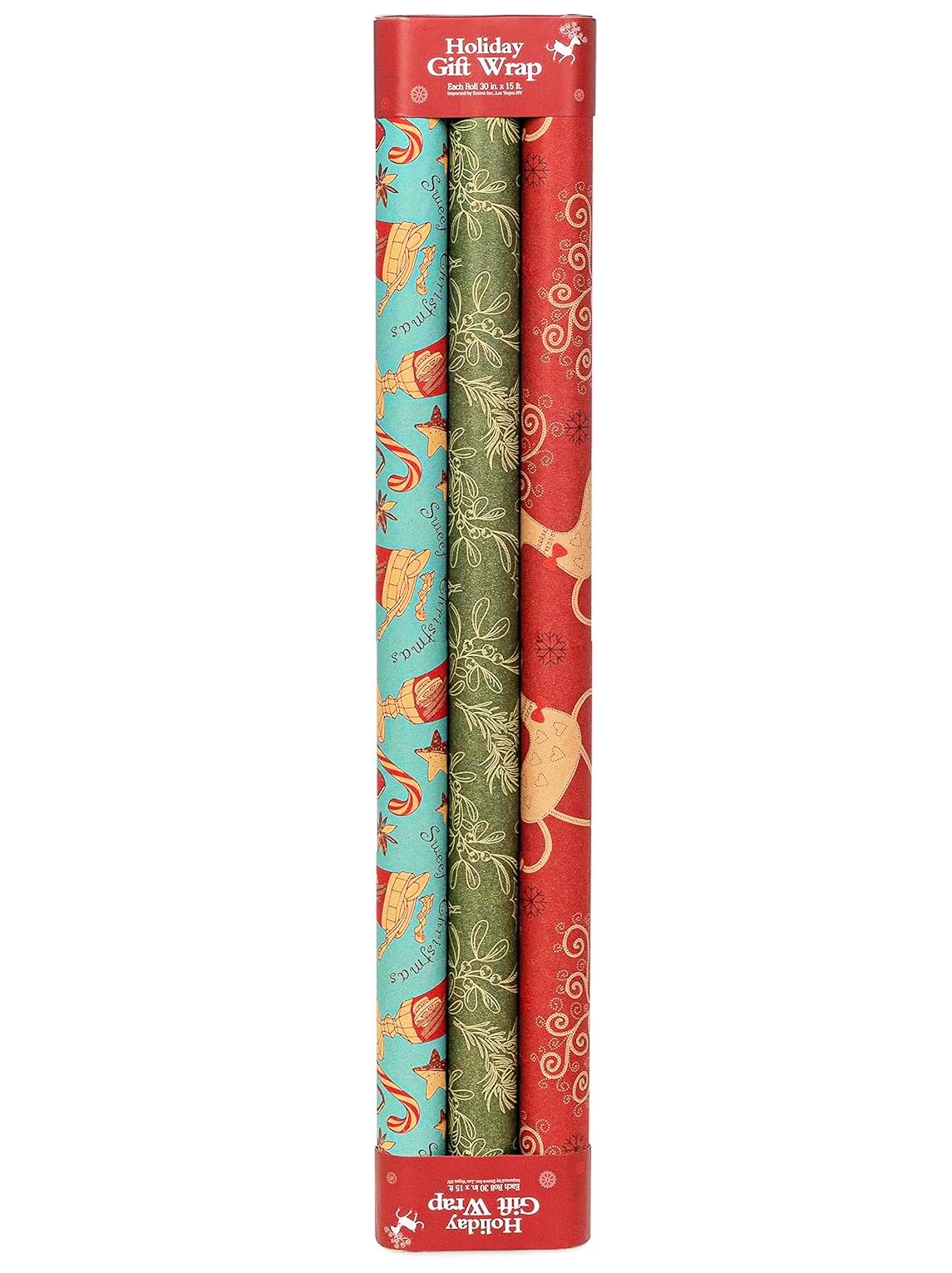 Mistletoe-Reindeer-SodaShoppe Wrapping Paper Set with 3 Rolls and Matching Gift Tags