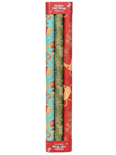 K-Kraft Vintage Prints Christmas Kraft Wrapping Paper Sets - 112.5 Square feet per Set (Mistletoe-Reindeer-SodaShoppe)