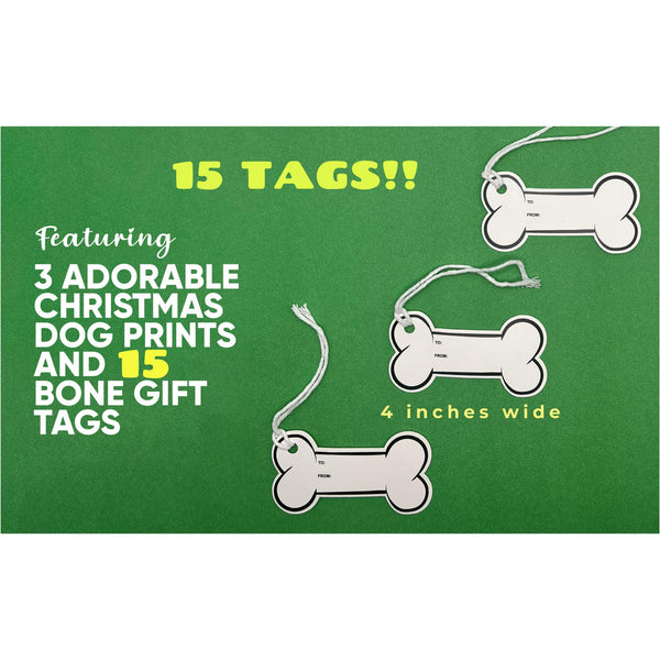 K-Kraft Folded Wrapping Paper sets (Christmas Dog Prints and 15 Bone Tags)