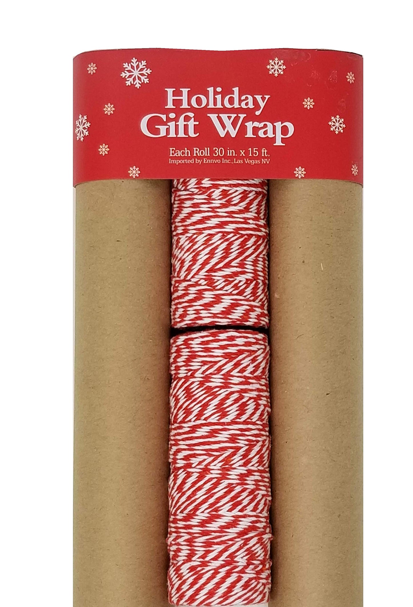 Classic Kraft Wrap 3 Rolls + Red Bakers Twine