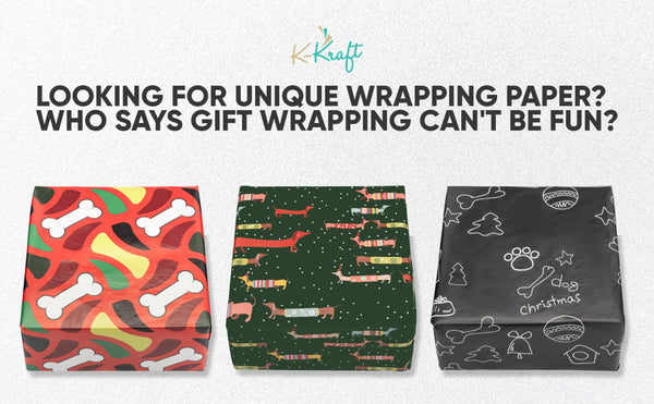 K-Kraft Folded Wrapping Paper sets (Christmas Dog Prints and 15 Bone Tags)