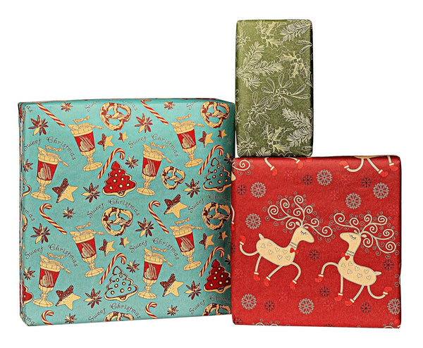 K-Kraft Vintage Prints Christmas Kraft Wrapping Paper Sets - 112.5 Square feet per Set (Mistletoe-Reindeer-SodaShoppe)