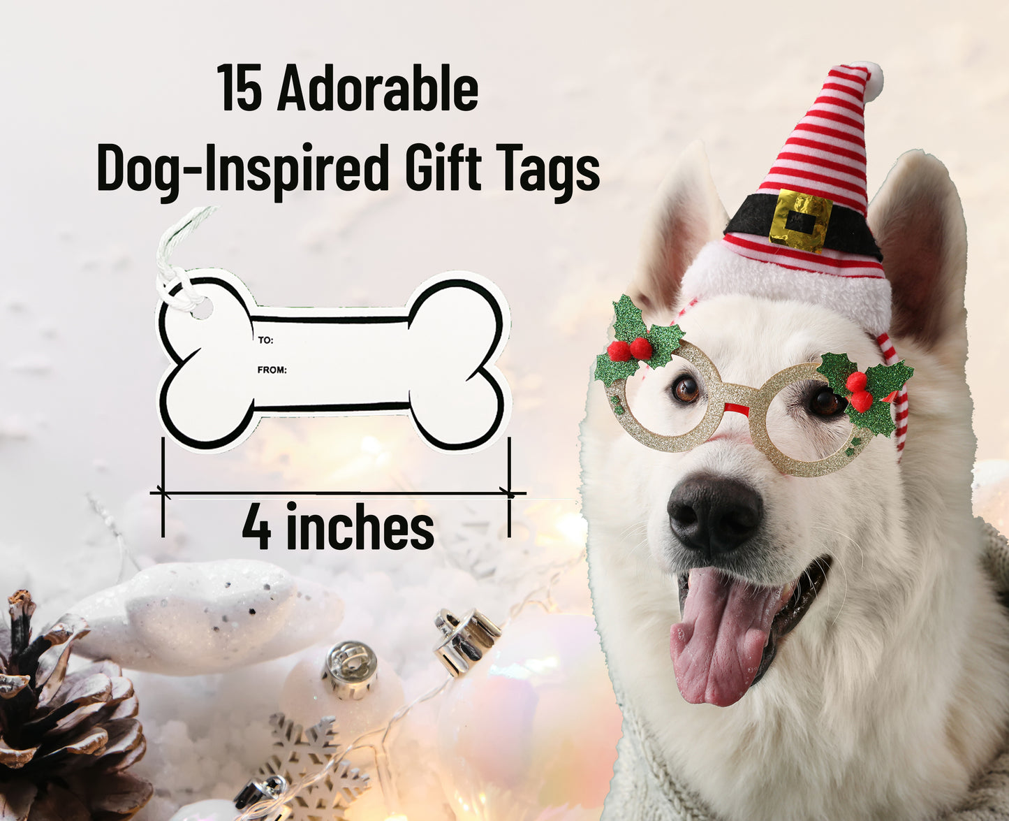 Wrapping Paper Set for Christmas Dog: twelve folded 20 x 30 inch sheets with 15 Bone Tags