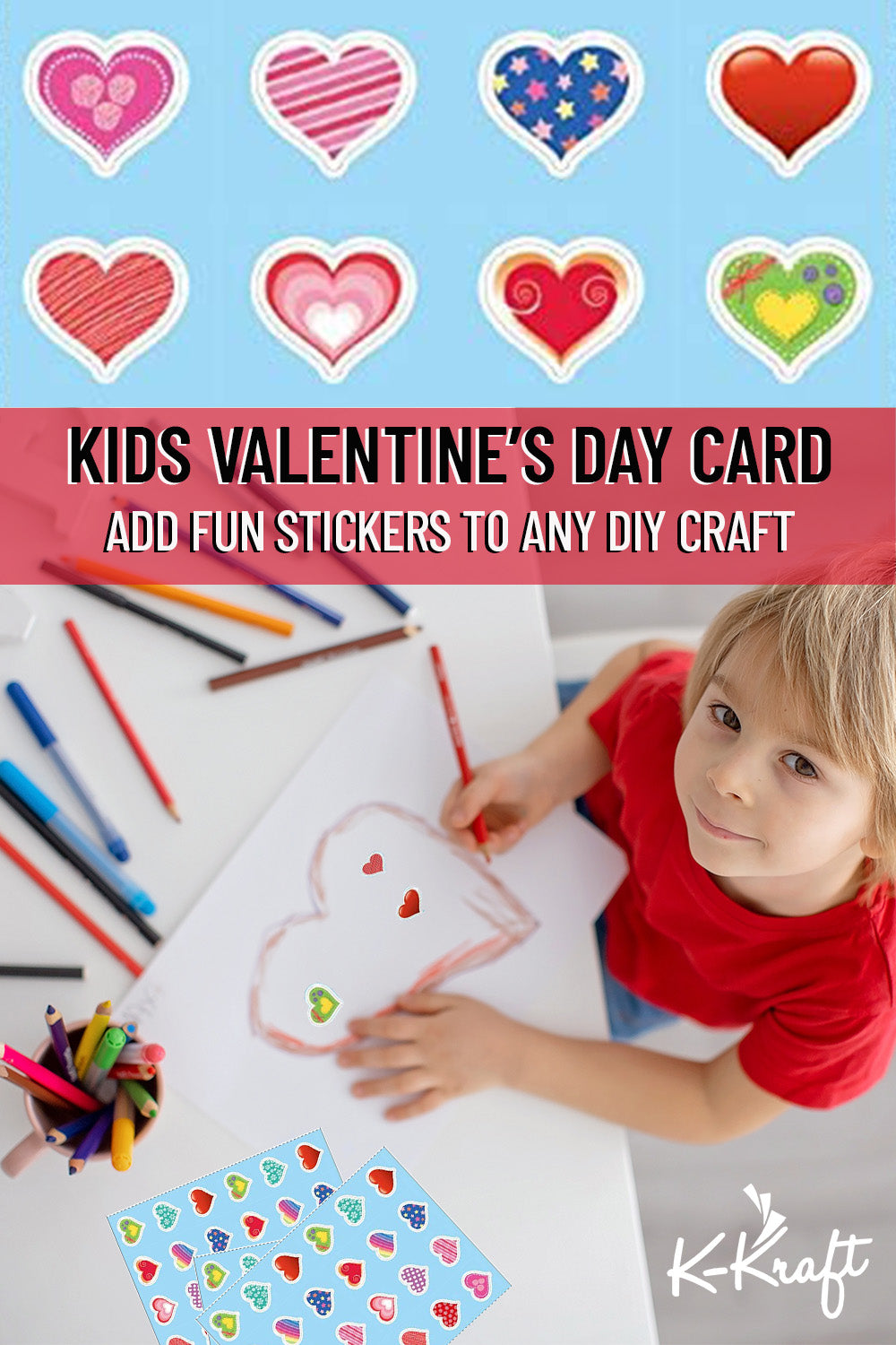 K-Kraft Heart Stickers for Kids and Classrooms - 12 Different Designs, 4 sheets