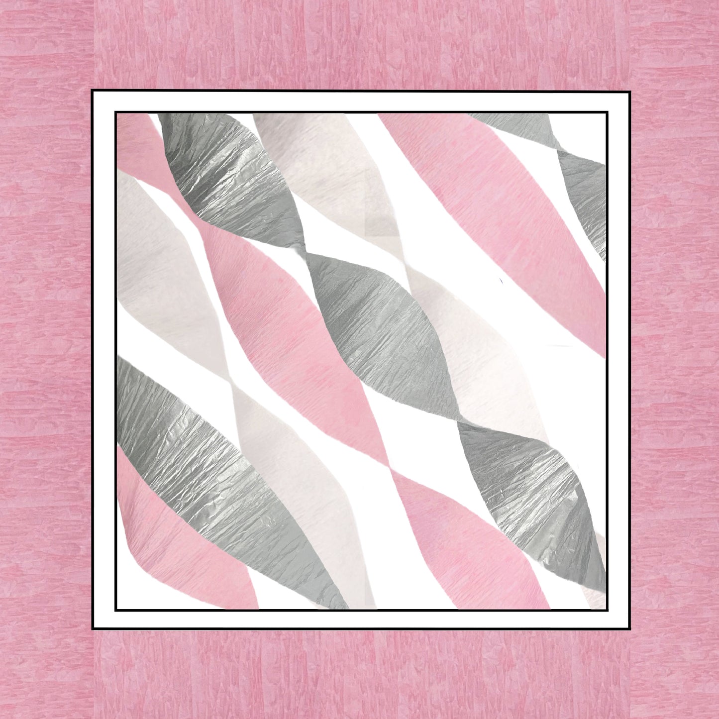 Pink, White and Silver Crepe Paper Streamers 9 Rolls