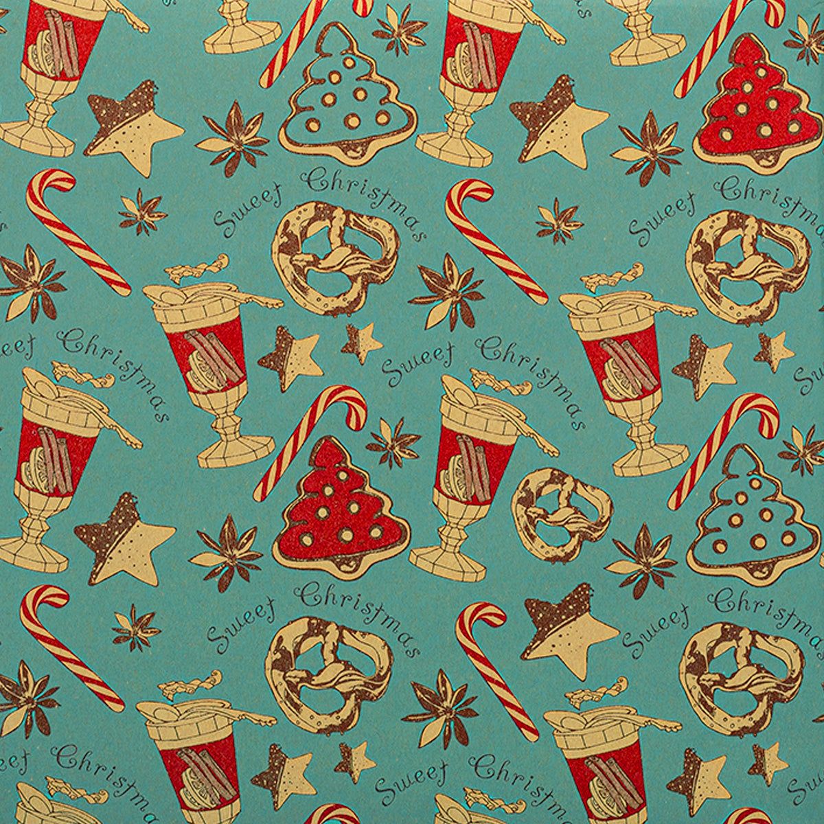 "Soda Shoppe" Vintage Kraft Christmas Wrapping Paper one roll 30 inches wide and 10 feet long