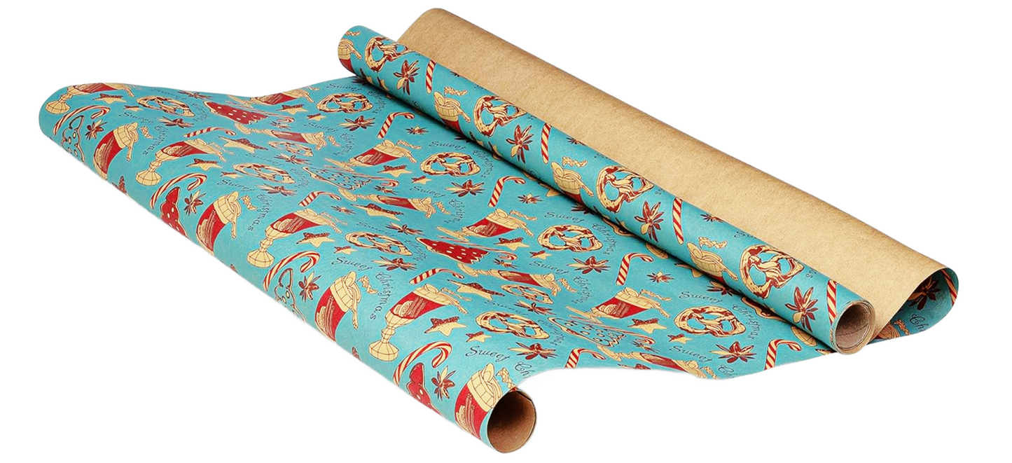 "Soda Shoppe" Vintage Kraft Christmas Wrapping Paper one roll 30 inches wide and 10 feet long
