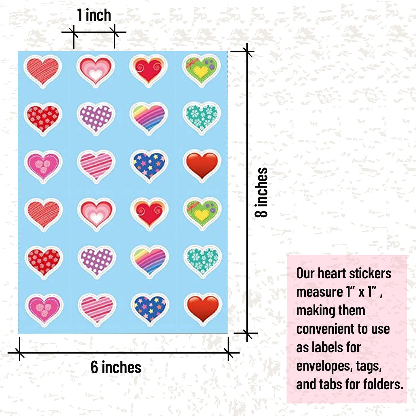 K-Kraft Heart Stickers for Kids and Classrooms - 12 Different Designs, 4 sheets