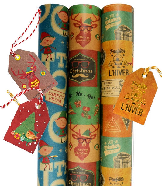 Vintage Wrapping Paper with Matching Pre-Strung Tags and Tape