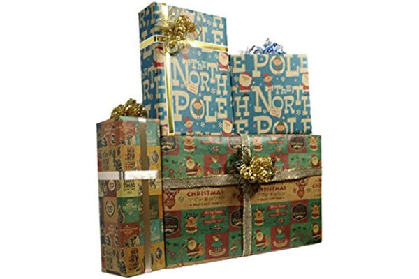 K-Kraft Vintage Prints CHRISTMAS KRAFT WRAPPING PAPER (30 inches x 180 inches per roll = 112.5 square feet)