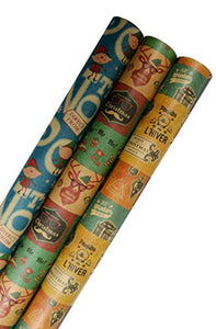 K-Kraft Vintage Prints Christmas Kraft Wrapping Paper Sets - 112.5 Square  feet per Set (Reindeer-Mistletoe-SodaShoppe with Tags)