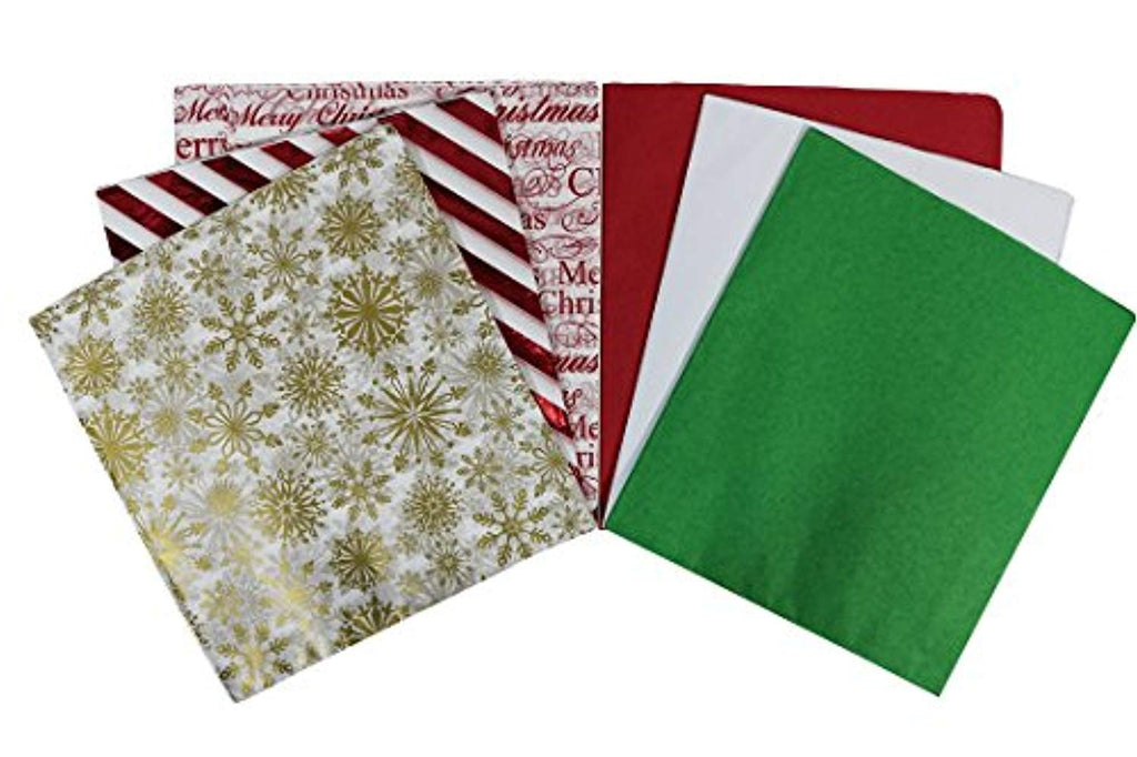 Printed Christmas Tissue Paper - 102 Sheet Pack with Foil Metallic