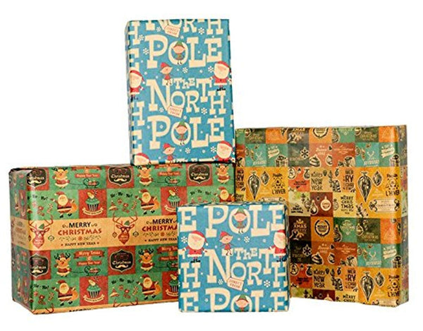 K-Kraft Vintage Prints CHRISTMAS KRAFT WRAPPING PAPER (30 inches x 180 inches per roll = 112.5 square feet)