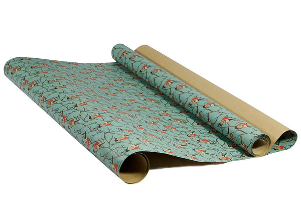 K-Kraft Elegant Printed Kraft Wrapping Paper (Snowbirds-Deer-Ice Flowers on Brown Kraft)