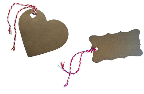 2 Shapes Kraft Tags for Holiday and Valentines Day Gift Wrapping and Labeling (Fancy + Heart Shaped 25 PCS each)